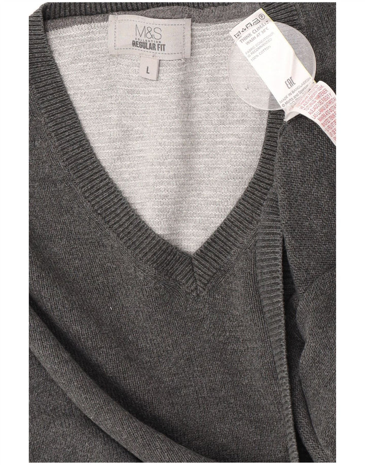 Marks & Spencer Jersey Regular Fit con Cuello en V para Hombre Algodón Gris Grande