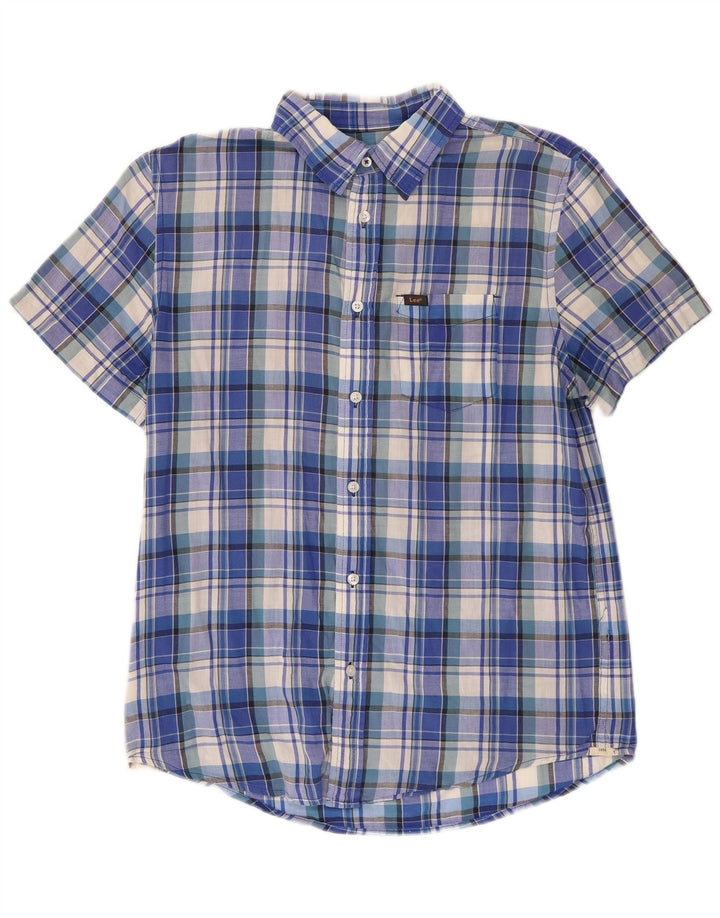 Camisa Lee de manga corta y corte regular para mujer, talla 44, color azul medio a cuadros