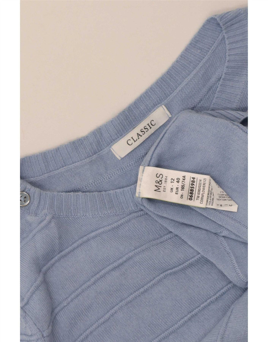 Marks & Spencer Suéter clásico con cuello barco para mujer UK 40 Azul medio