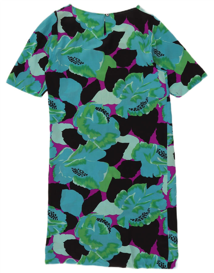 VINTAGE Vestido recto para mujer Reino Unido 12 Seda floral multicolor mediana