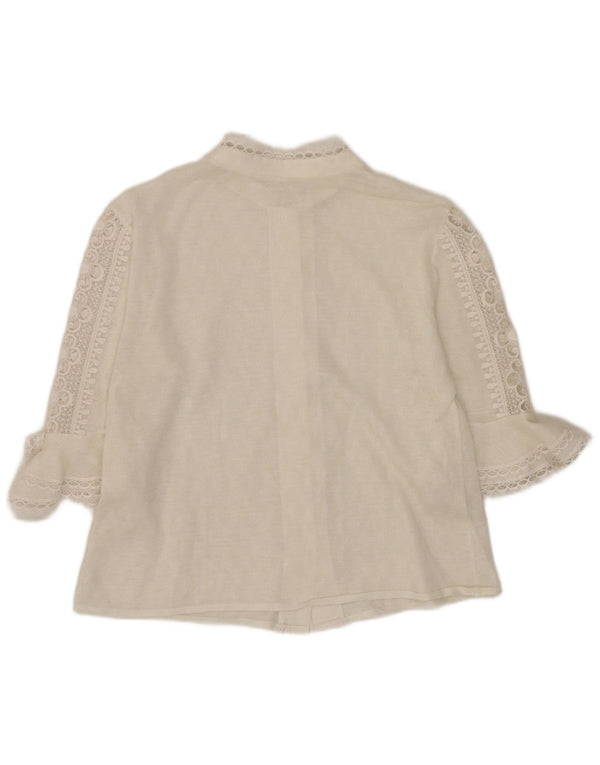 Vintage mujer 3/4 manga camisa blusa Reino Unido 16 grande blanco floral