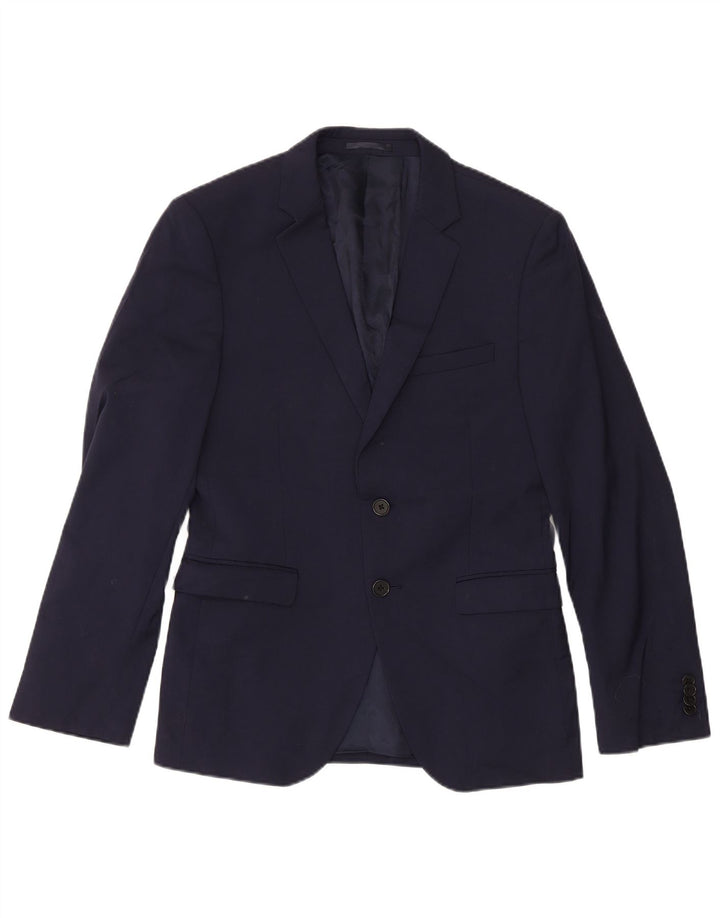 Dkny Chaqueta tipo blazer de 2 botones para hombre, corte entallado, lana azul marino mediana, Reino Unido 38