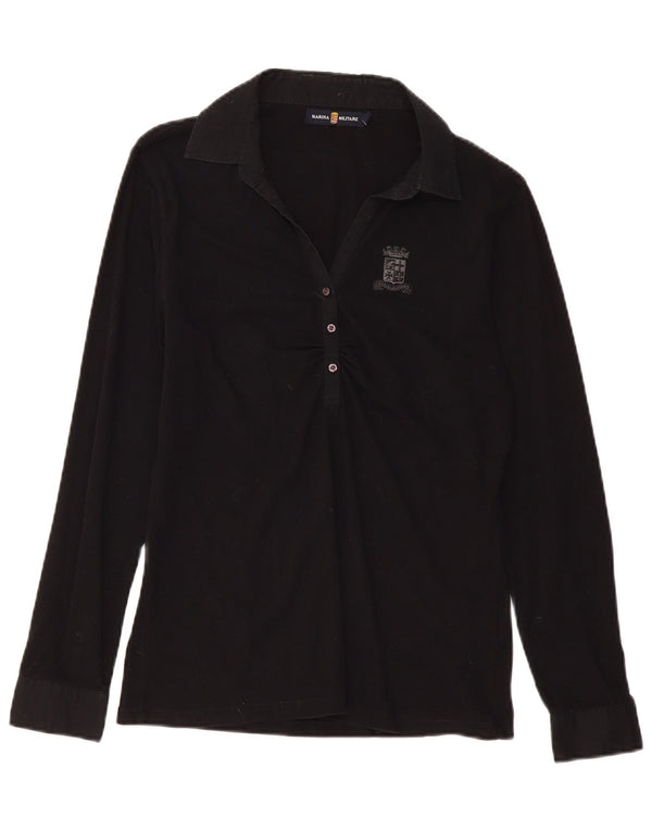 MARINA MILITARE Polo de manga larga para mujer UK 40 XL Algodón negro