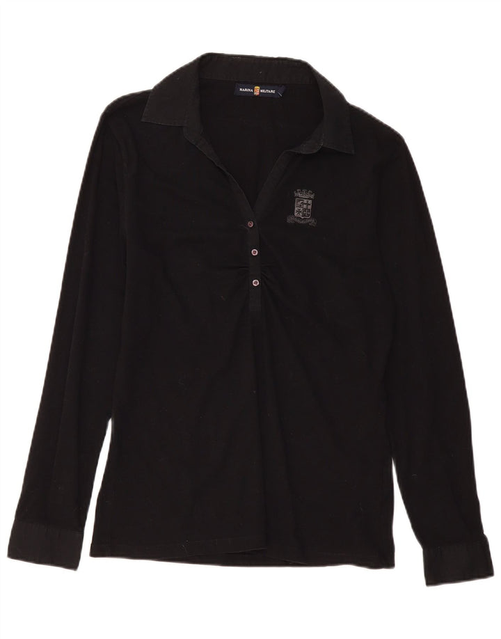 MARINA MILITARE Polo de manga larga para mujer UK 40 XL Algodón negro