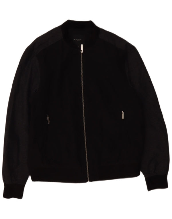 MARKS & SPENCER Chaqueta bomber para hombre UK 40 Large Poliamida negra con bloques de color