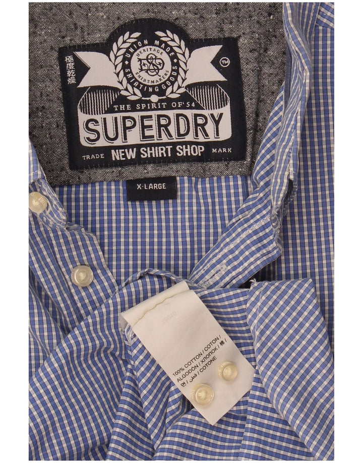 Superdry Camisa De Manga Corta Para Hombre XL De Algodón A Cuadros Azul