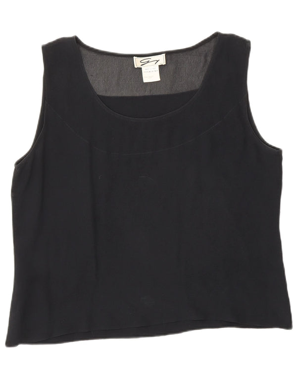Genny Blusa corta sin mangas para mujer UK 40 Seda negra mediana