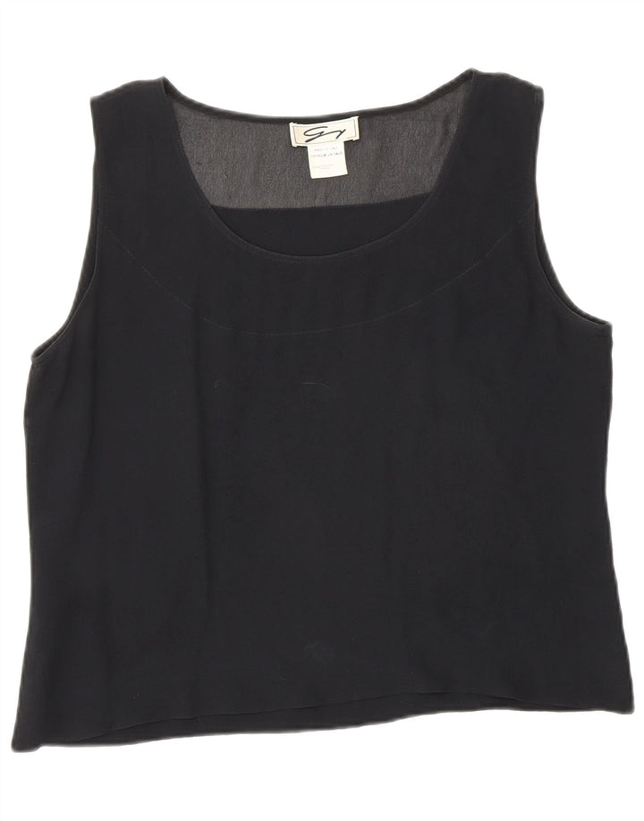Genny Blusa corta sin mangas para mujer UK 40 Seda negra mediana