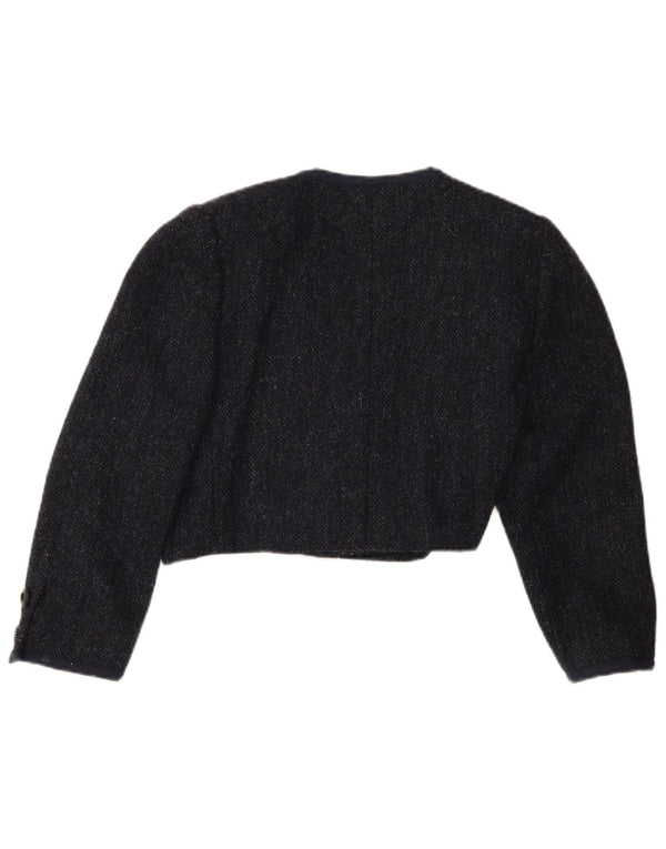 Vintage mujer 3/4 manga Bolero chaqueta Reino Unido 12 medio azul marino espiga