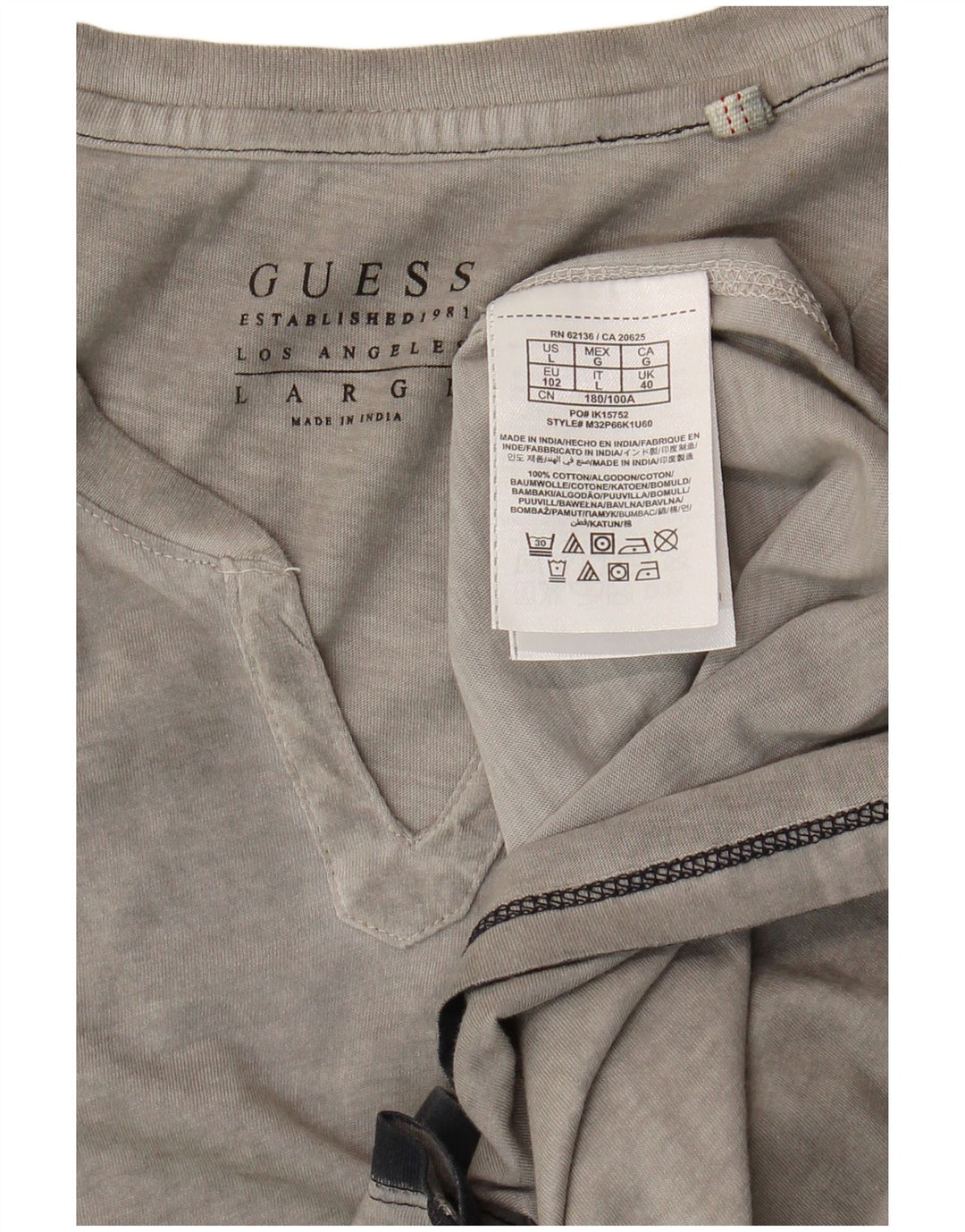 Guess Camiseta Hombre Top Grande Gris Algodón