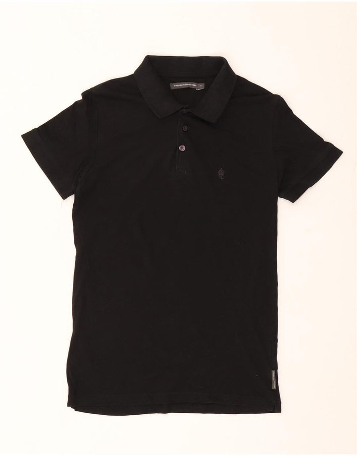 French Connection Polo para hombre pequeño de algodón negro
