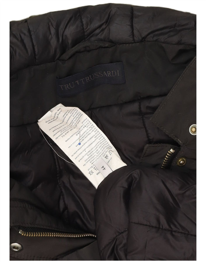 Mujer Trussardi Abrigo Acolchado Extragrande Con Capucha IT 44 Nylon Marrón Medio