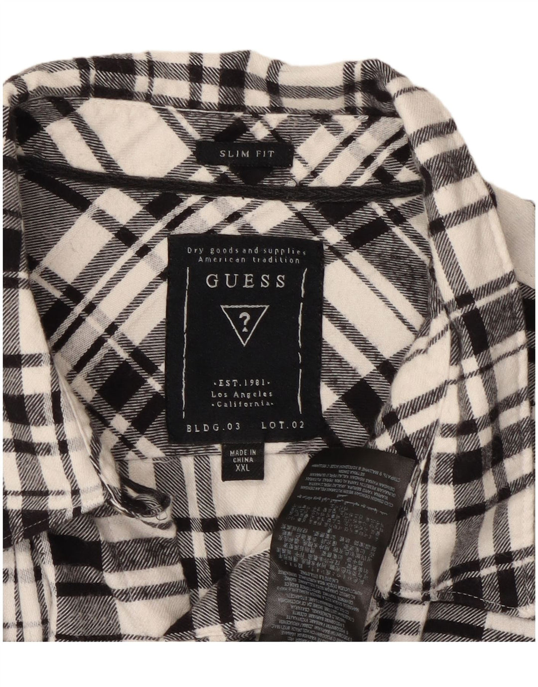 GUESS Camisa de franela militar ajustada para hombre 2XL Algodón a cuadros negro