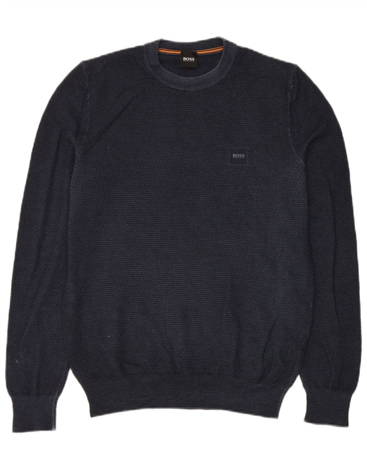 Hugo Boss Hombre Jersey De Cuello Redondo Jersey De Lana Virgen Azul Marino Mediano