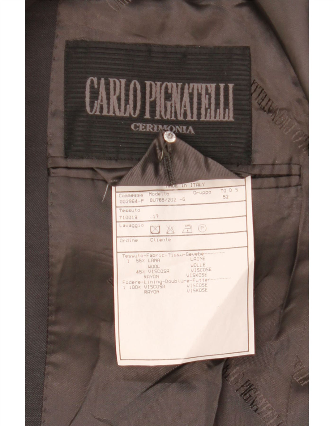 CARLO PIGNATELLI Chaqueta blazer de 3 botones para hombre IT 52 XL Lana gris