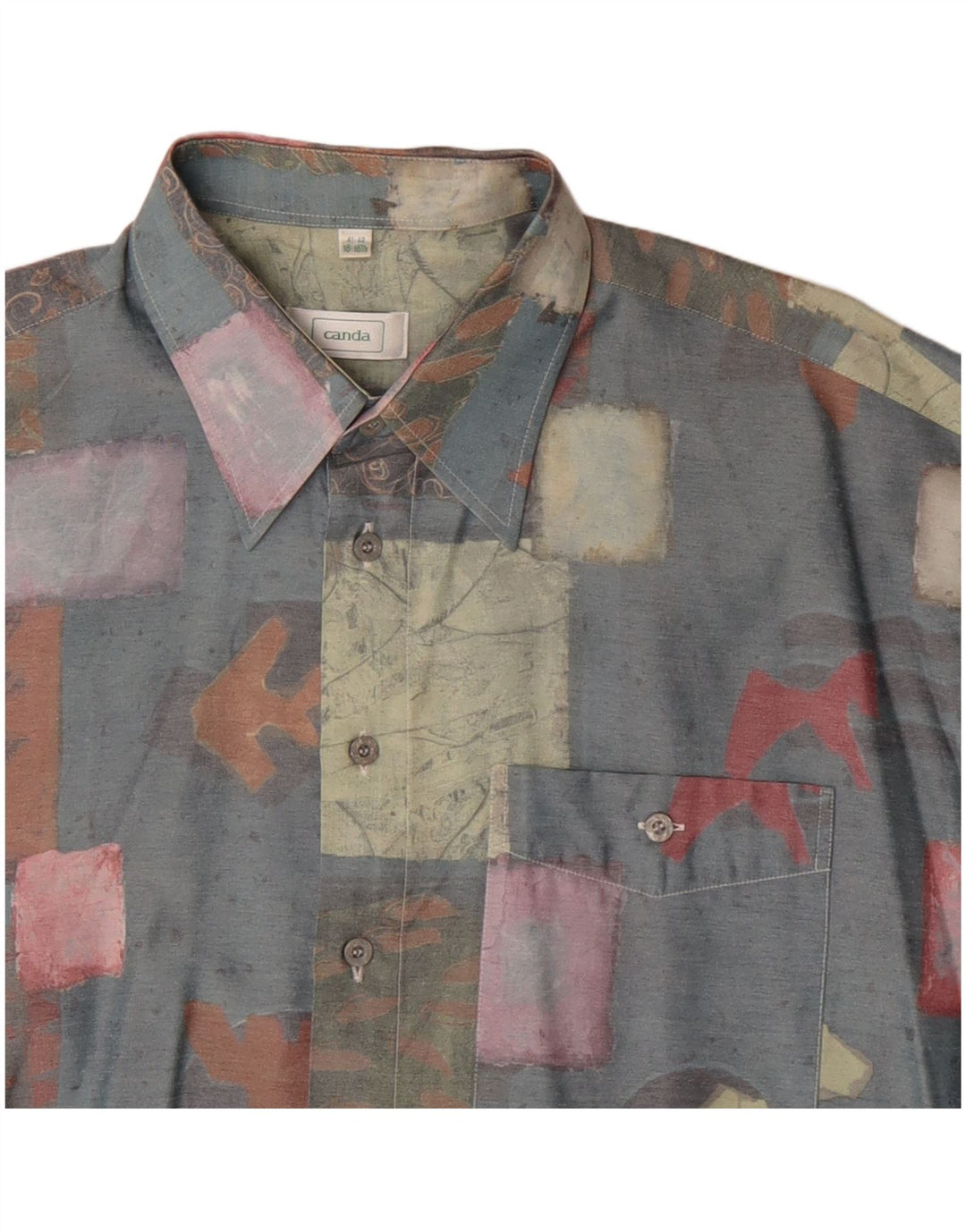 Canda Camisa de manga corta para hombre talla 41/42 16 1/2 grande azul patchwork