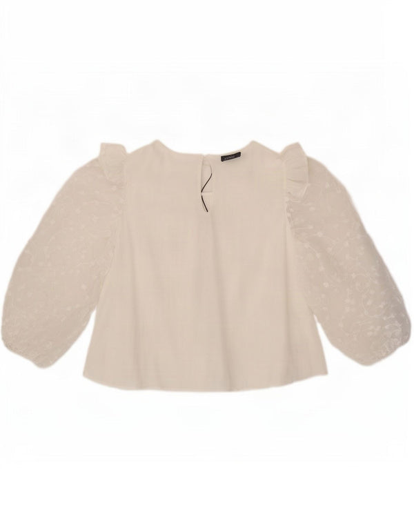Zara Mujer Blusa Manga 3/4 Top UK 44 Large Viscosa Blanca