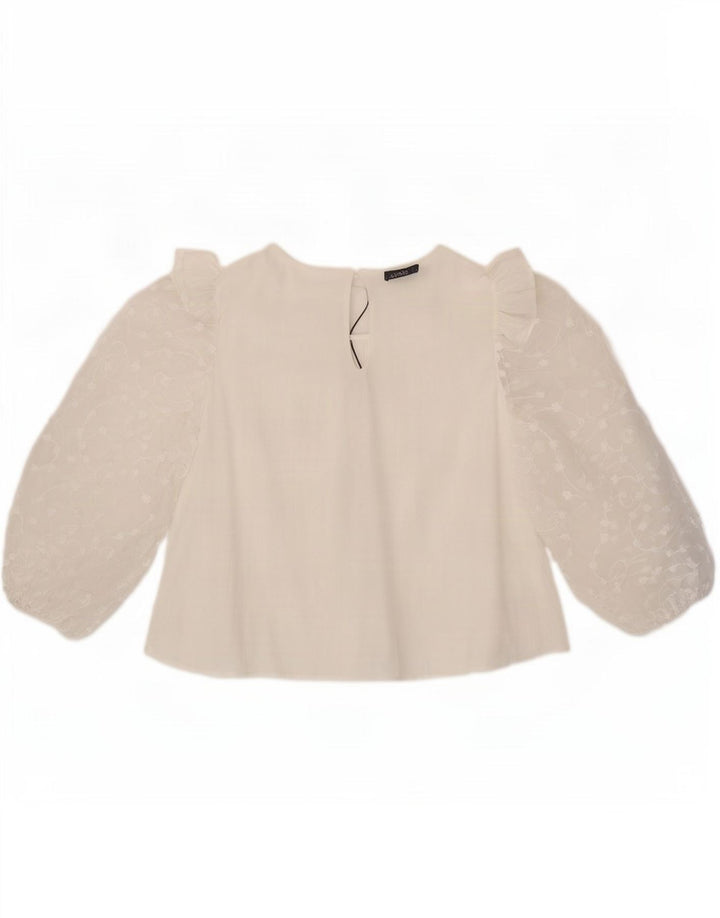 Zara Mujer Blusa Manga 3/4 Top UK 44 Large Viscosa Blanca