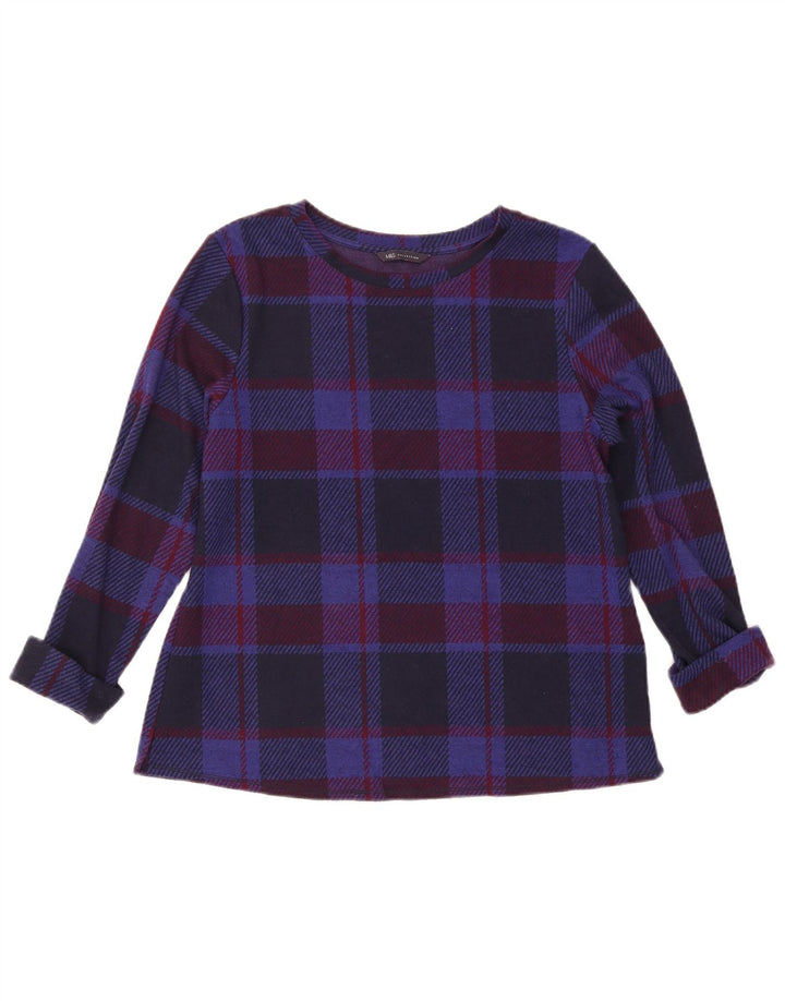 Marks & Spencer Top para mujer de manga larga UK 44 Large Navy Blue Check