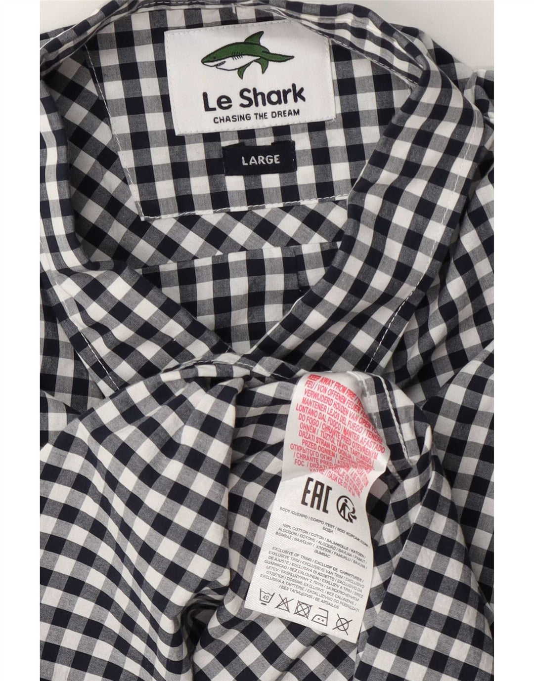 Le Shark - Camisa de manga corta para hombre (algodón a cuadros), color azul marino