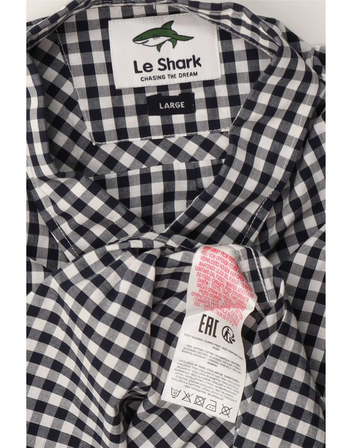 Le Shark - Camisa de manga corta para hombre (algodón a cuadros), color azul marino