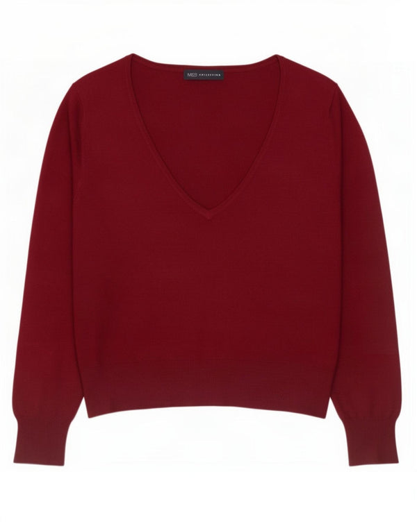 Marks & Spencer Suéter con cuello en V para mujer UK 46 Large Viscosa burdeos