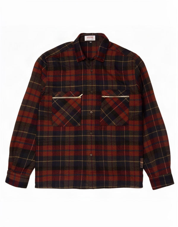 Vintage hombre sobrecamisa franela camisa tamaño 44 XL lana de cuadros multicolor