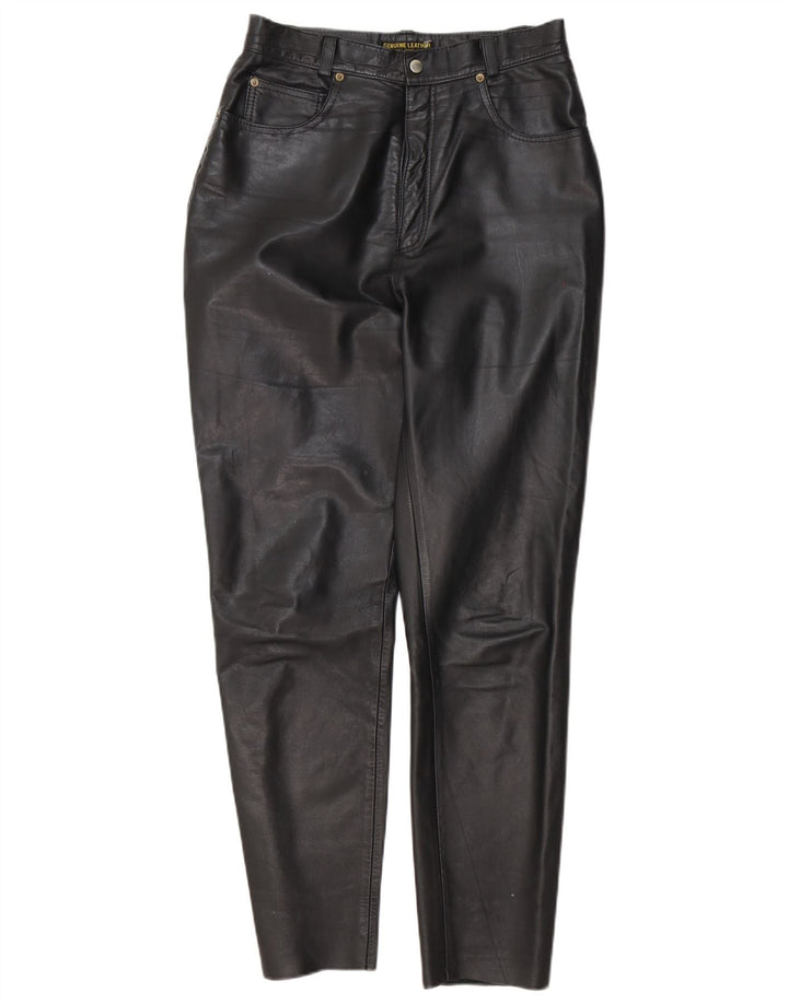 Pantalones cónicos para mujer de cuero genuino W28 L29 Negro