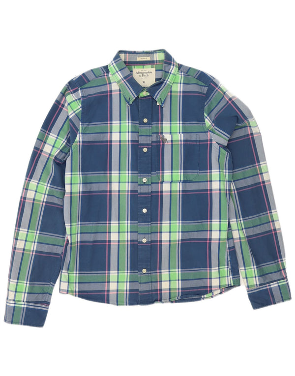 Abercrombie & Fitch Camisa ajustada para hombre XL Algodón a cuadros azules