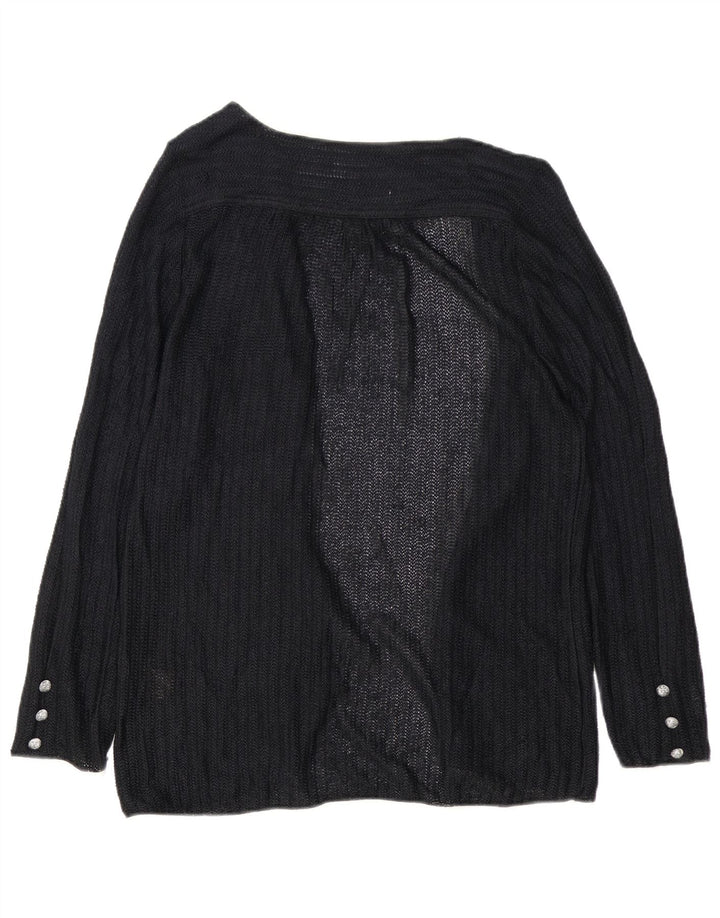 Vintage mujer abierto cardigan suéter EU 40 medio negro viscosa