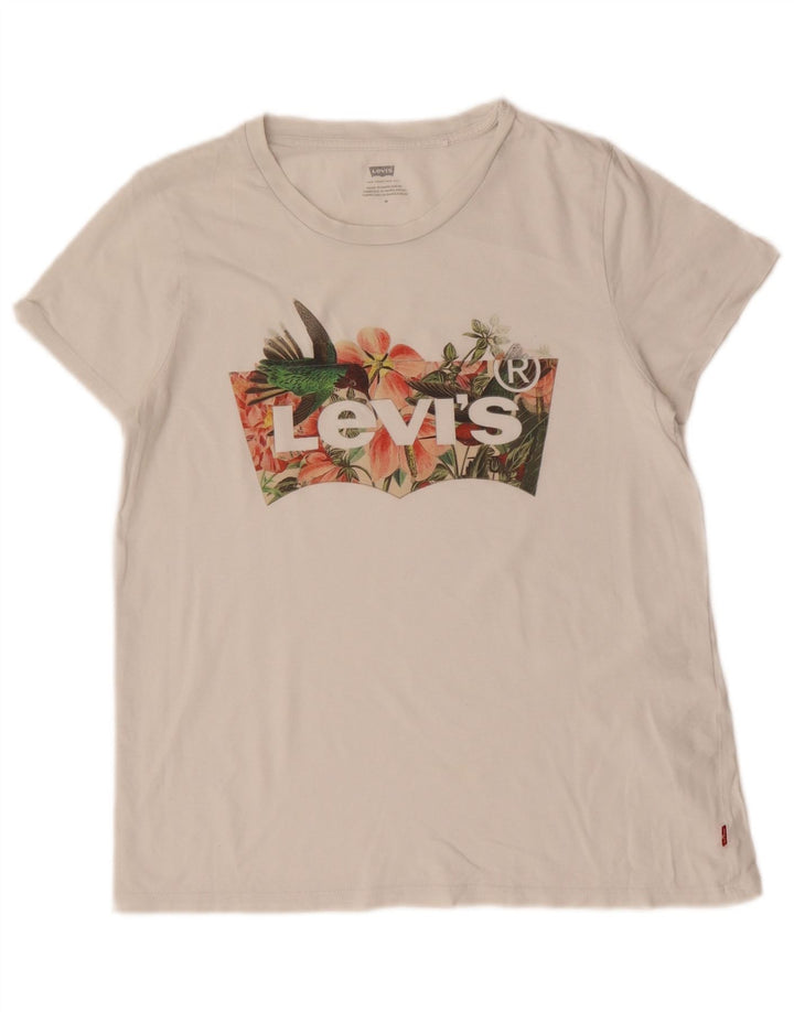 Levi's Camiseta gráfica para mujer Top UK 12 Medium White Cotton