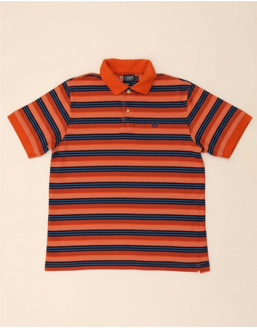 CHAPS Mens Polo Shirt Large Orange Striped Cotton