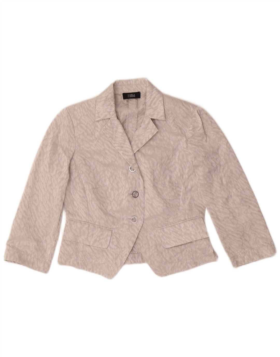 CARLA CARINI Cárdigan corto para mujer UK 10 Small Grey Animal Print