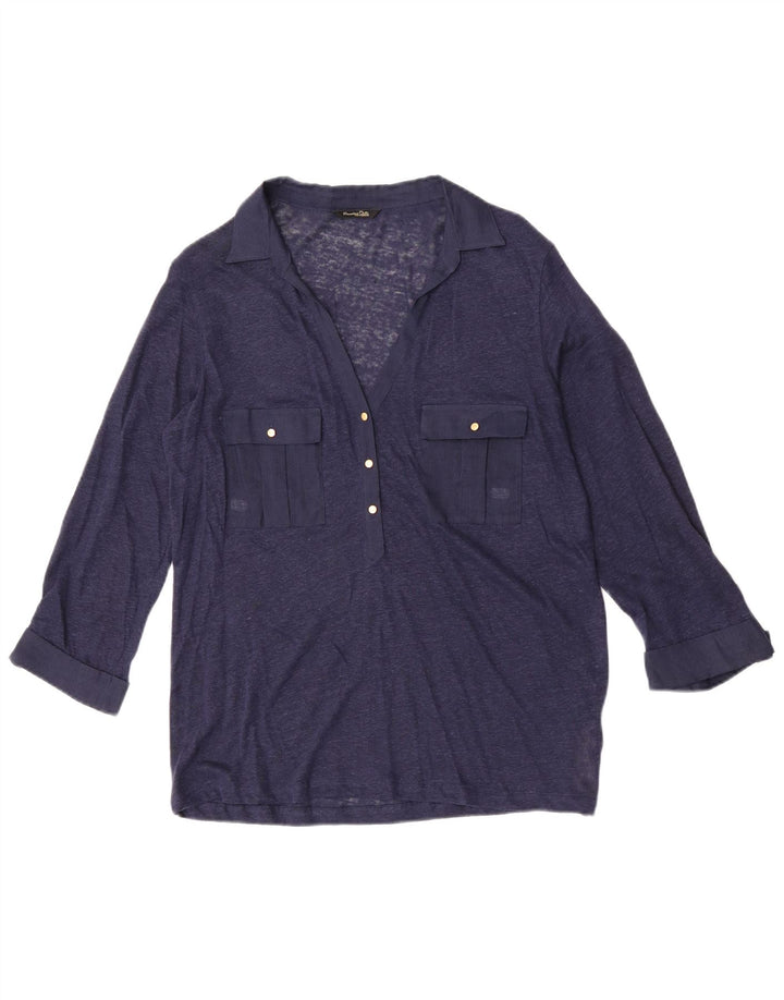 Massimo Dutti Blusa Camisera Manga 3/4 Mujer UK 40 XL Azul Marino