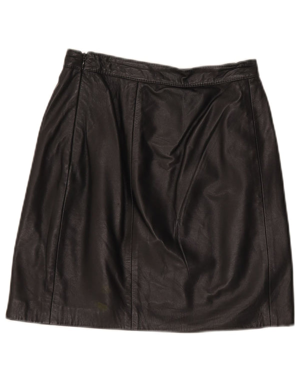 Vintage mujer mini falda de cuero W24 XS negro