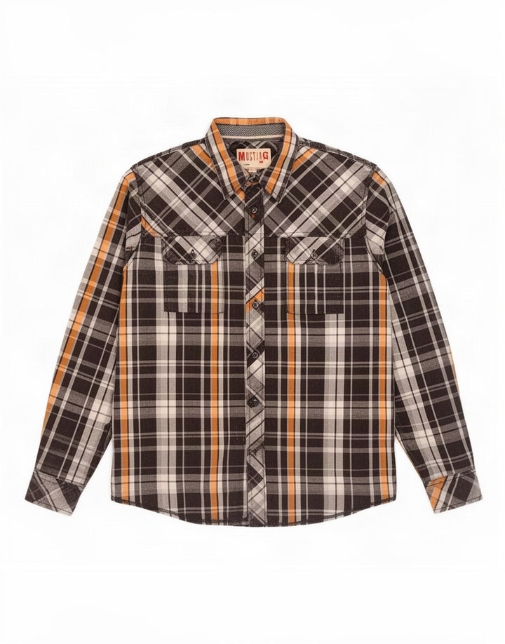 Mustang Camisa para hombre grande de algodón a cuadros negros