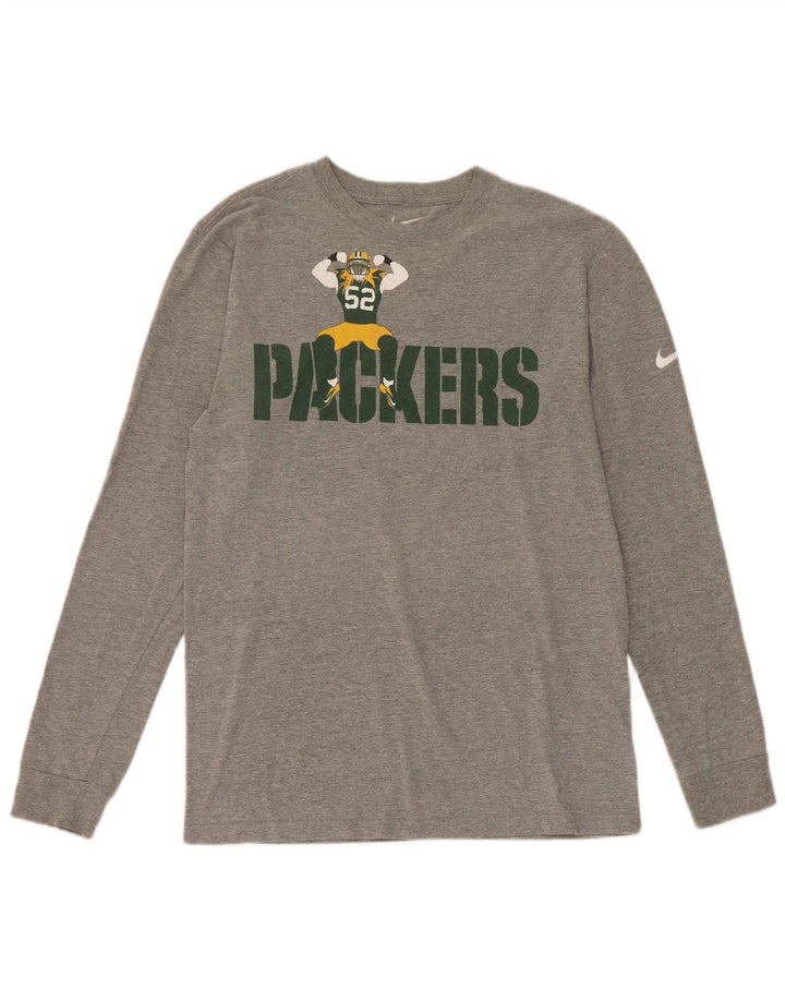 Nike Mens Packers Graphic Top manga larga pequeño algodón gris