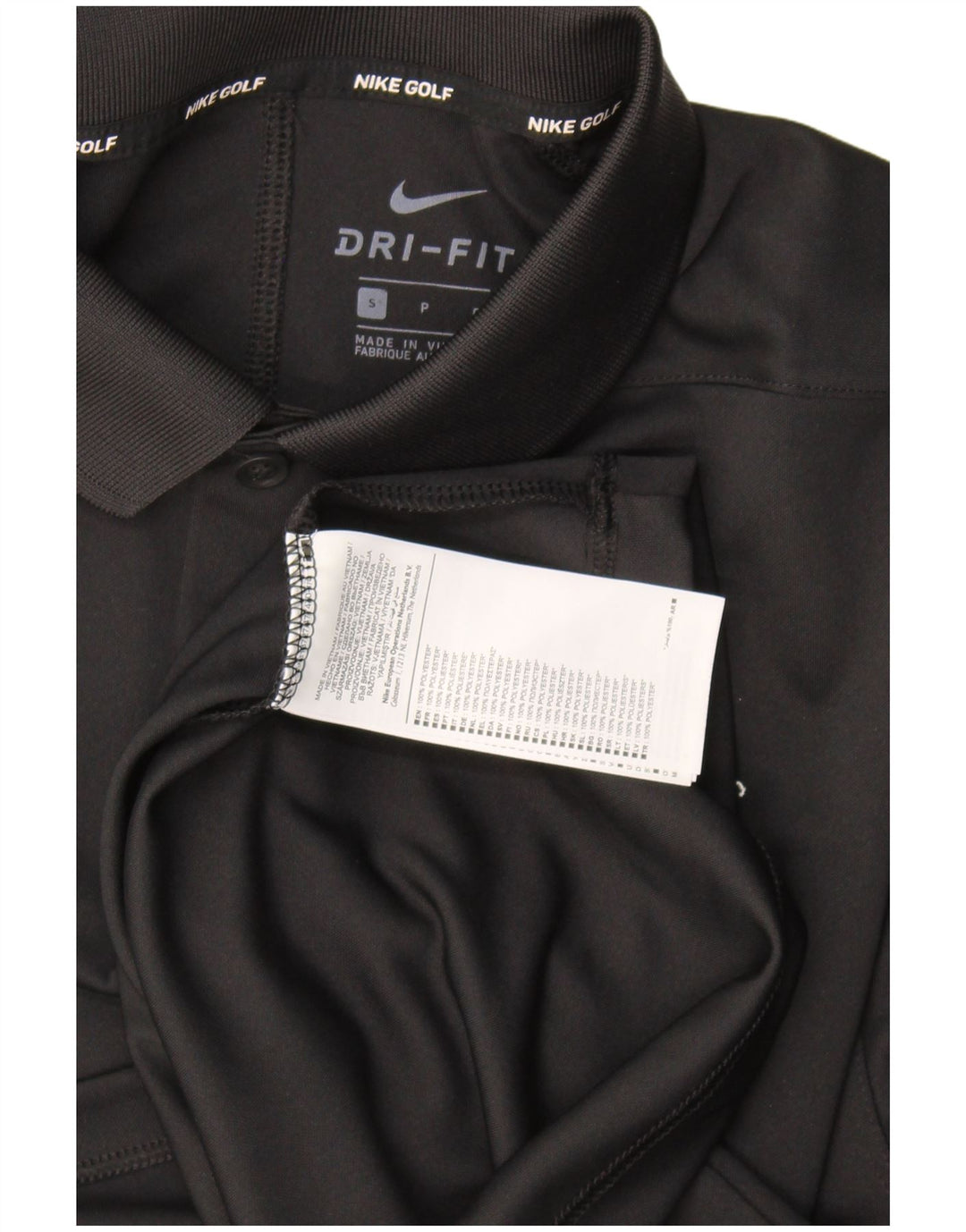 Nike Polo Dri Fit Graphic para hombre, talla pequeña, poliéster negro