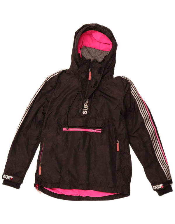 SUPERDRY Chaqueta anorak con capucha y gráfico para mujer UK 8 Small Black Nylon