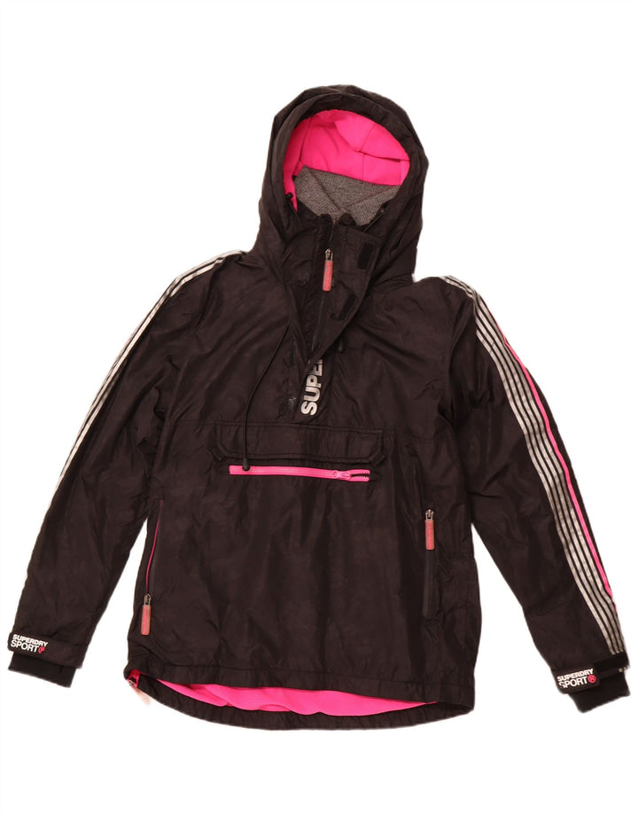 SUPERDRY Chaqueta anorak con capucha y gráfico para mujer UK 8 Small Black Nylon