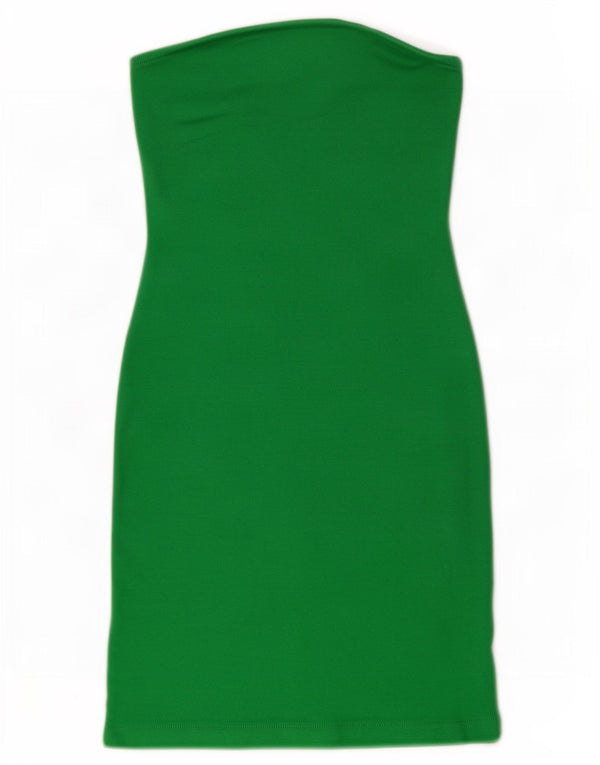 Zara Mujer Vestido Sin Tirantes UK 8 Pequeño Algodón Verde
