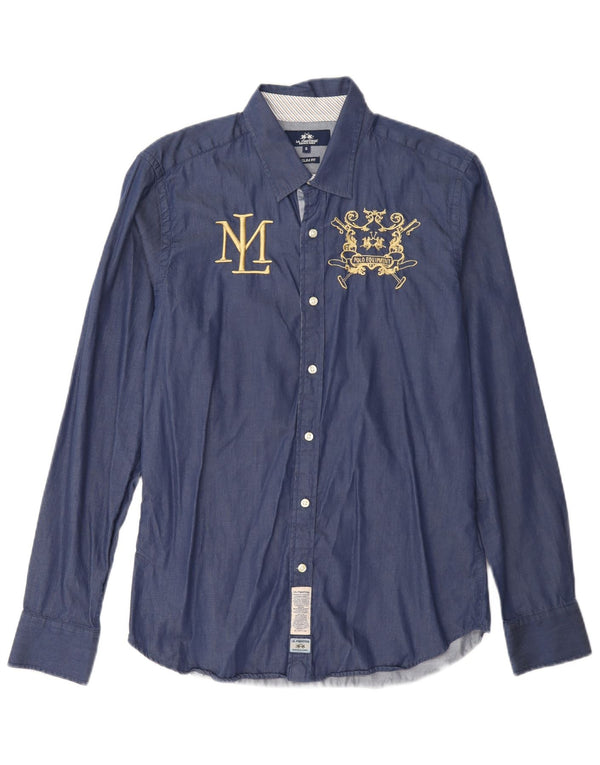 La Martina Mens Graphic Slim Fit Shirt Small Azul Marino Algodón