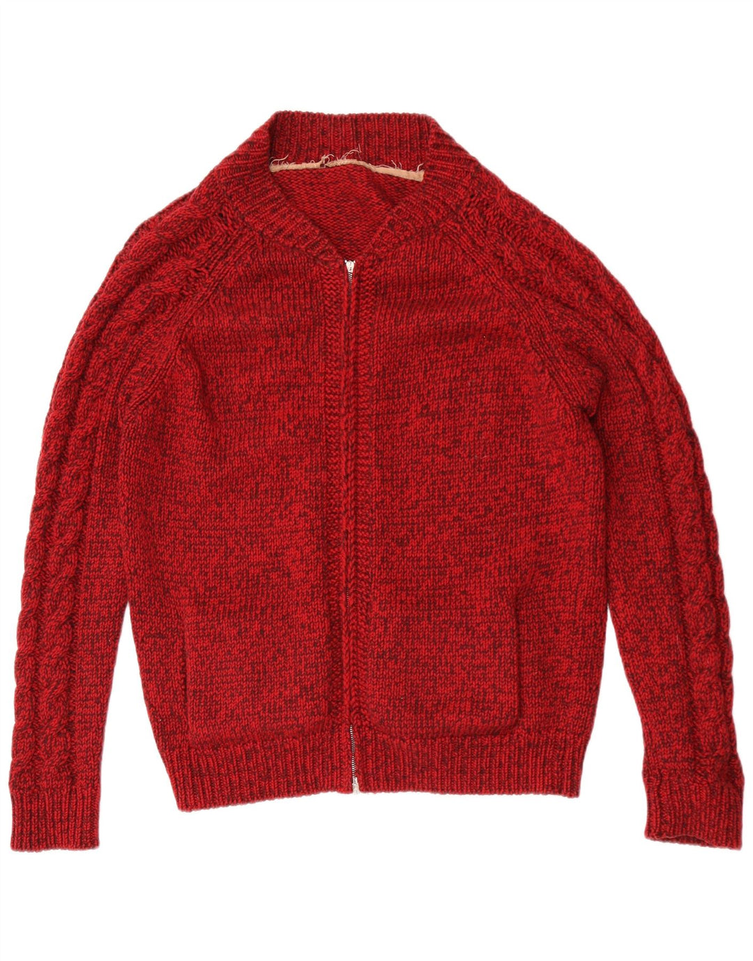 Vintage hombres Cardigan suéter medio rojo moteado