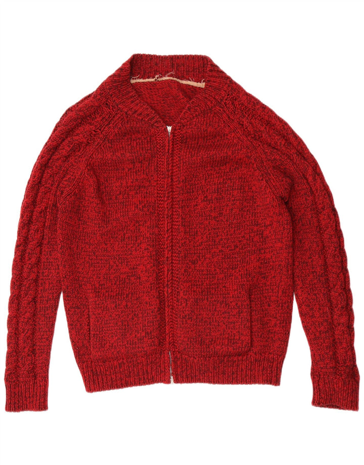 Vintage hombres Cardigan suéter medio rojo moteado