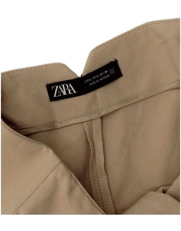 Zara Mujer Pantalones Cortos De Pierna Ancha Grande W32 L25 Poliéster Beige