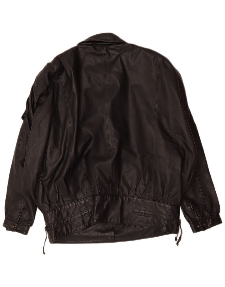 Vintage mujer chaqueta de cuero de gran tamaño EU 36 pequeño cuero negro