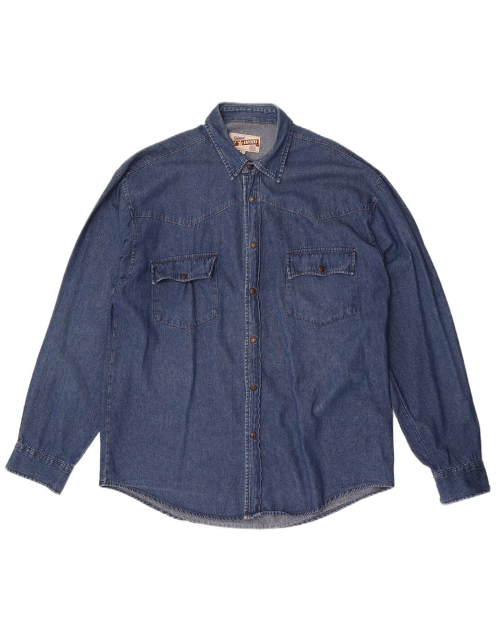 J&P Brothers Camisa vaquera para hombre Algodón azul grande