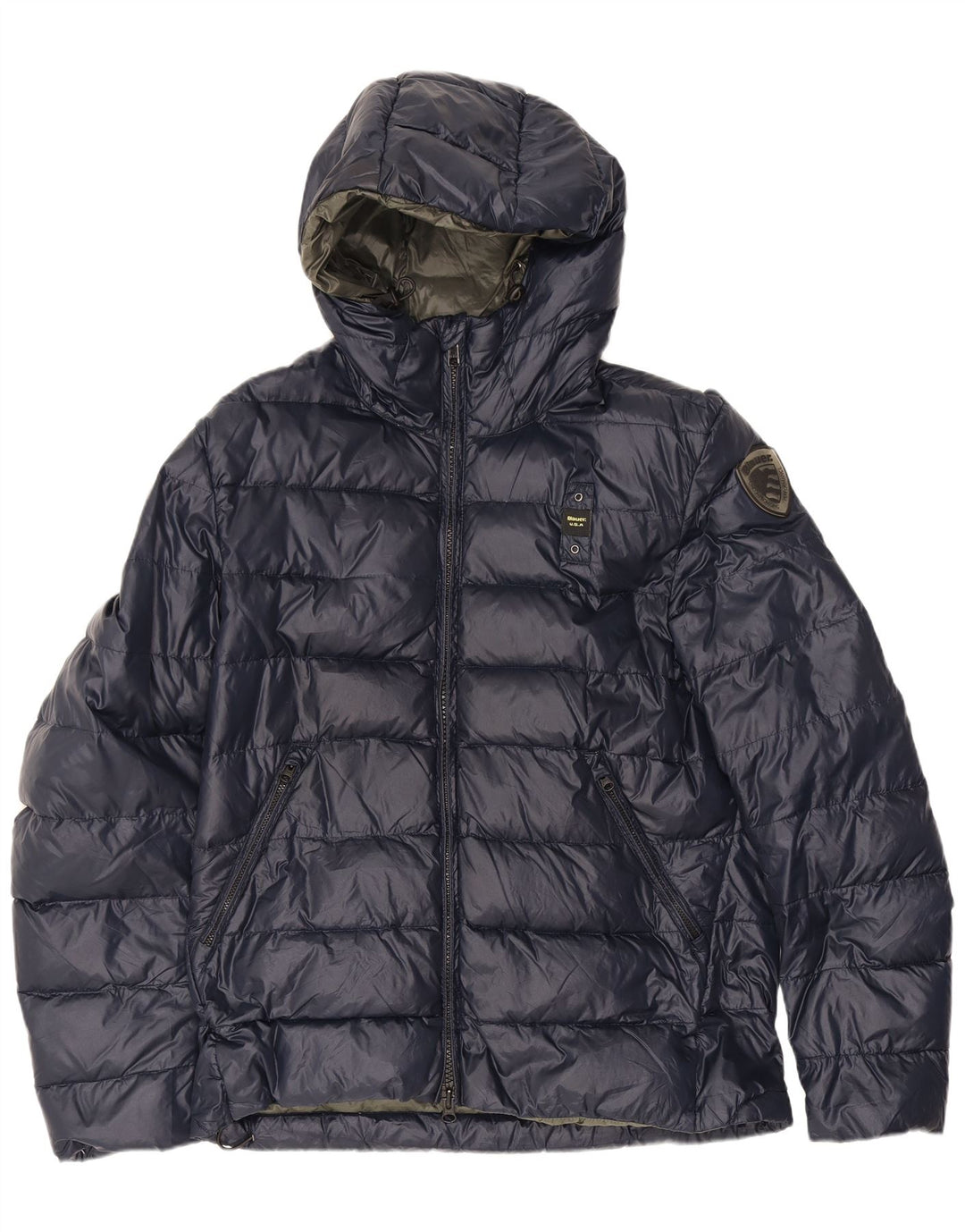 Blauer Chaqueta acolchada con capucha para hombre UK 40 Large Poliamida azul marino