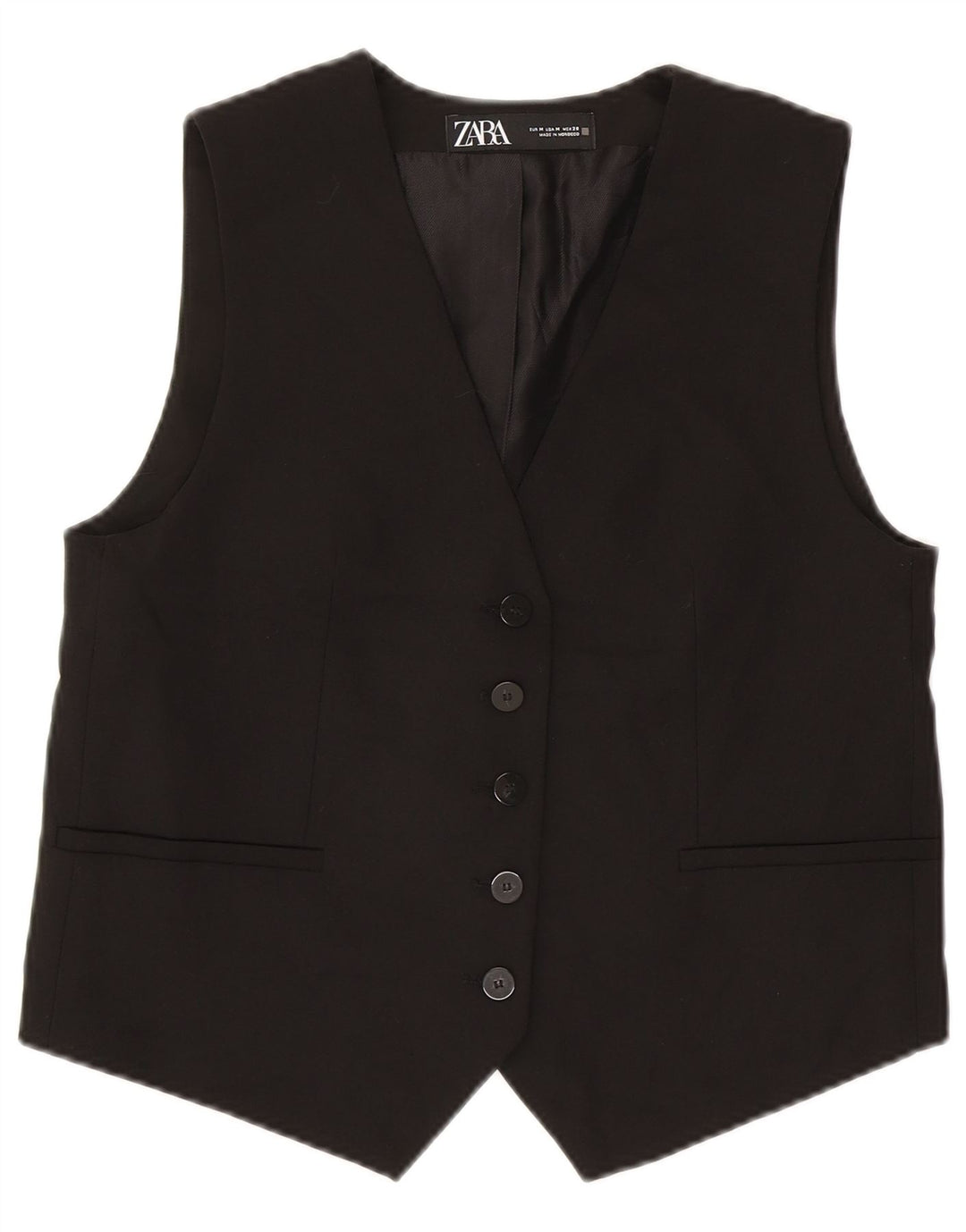 Zara Mujer Crop Chaleco UK 44 Mediano Negro Poliéster