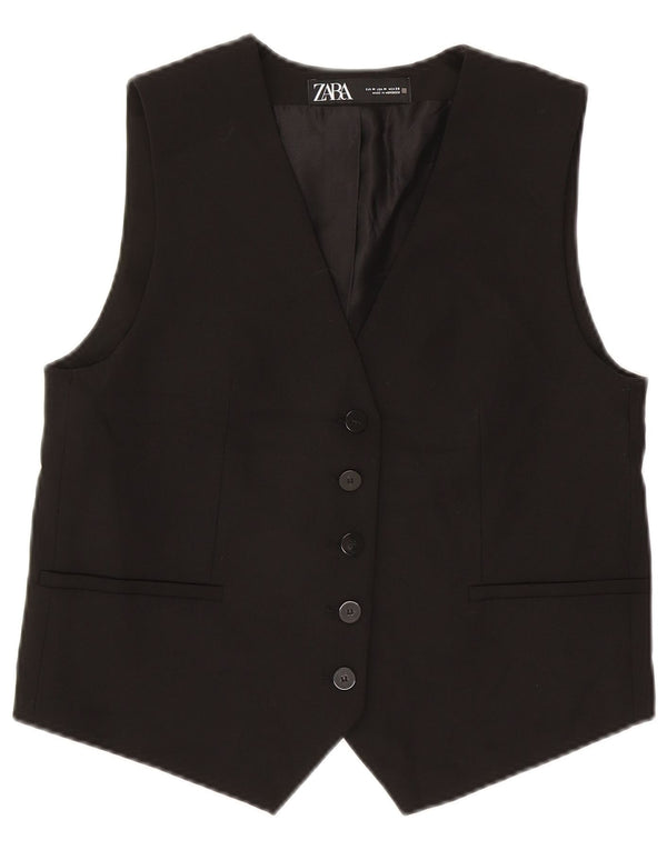 Zara Mujer Crop Chaleco UK 44 Mediano Negro Poliéster